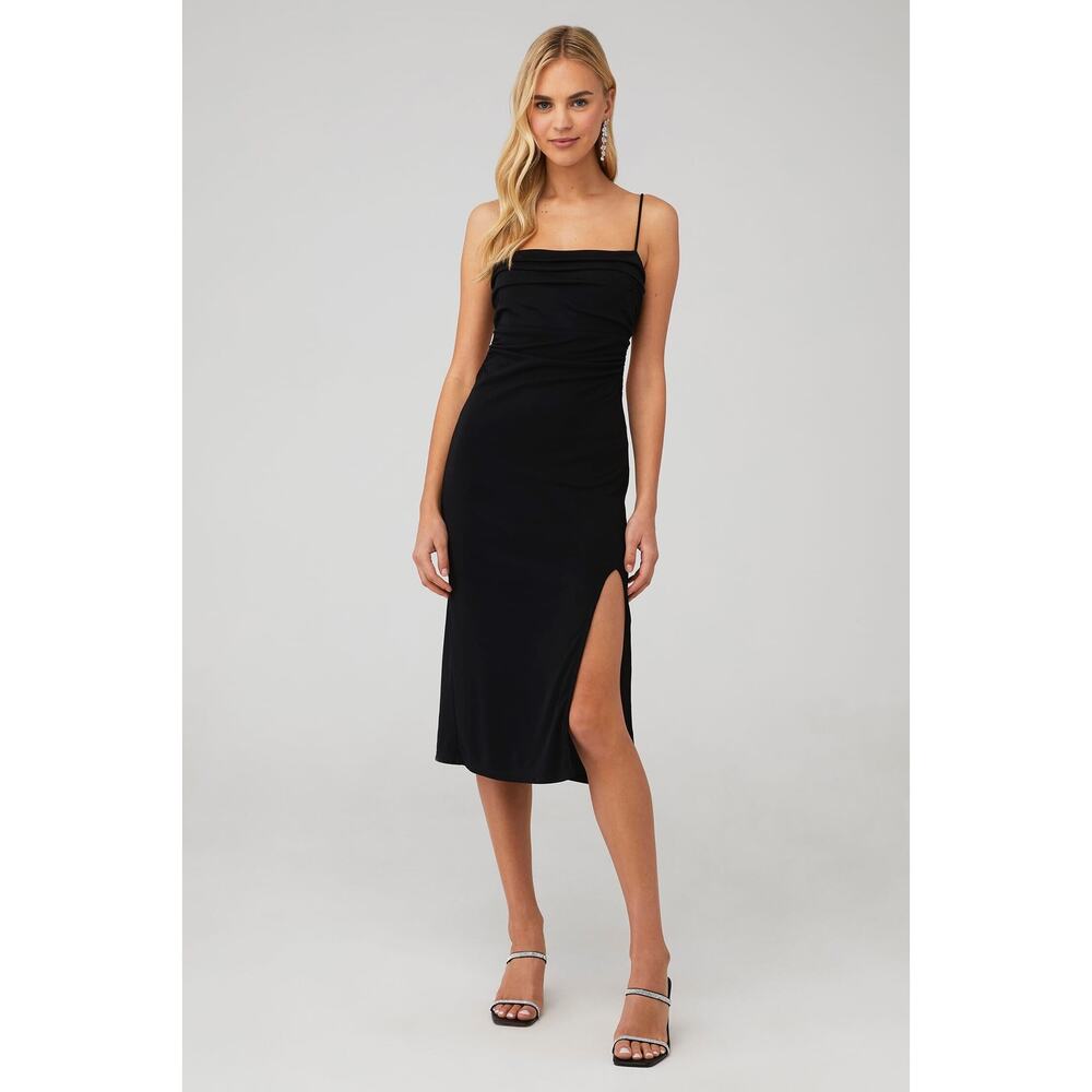 Astr The Label Womens size 8 Geller Ruched Cutout Midi Open Back Dress Black